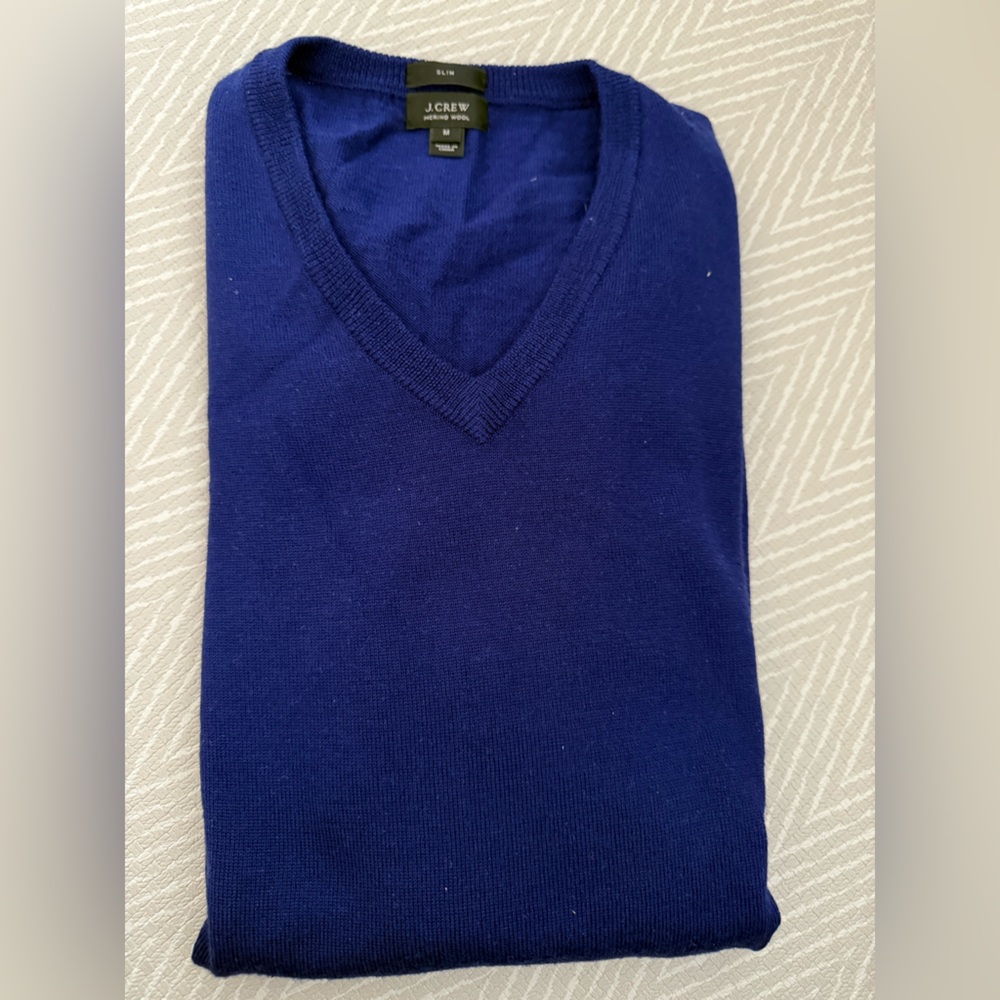 J. Crew Men's Deep Blue V-Neck Sweater